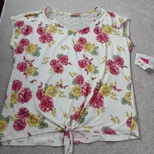 Bobbie Brooks White Floral Top Knot Front Lace Back/shoulder Plus Size 1X NWT